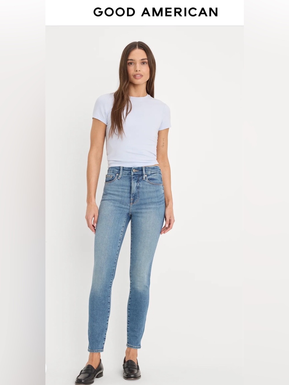 Good American Good Waist High Rise Skinny Jeans Size 0/25 Blue Denim